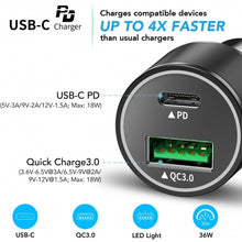 Load image into Gallery viewer, Quick Car Charger, Power Type-C PD 2-Port USB 36W - AWF49