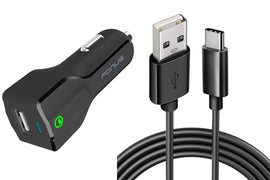 Car Charger,  Type-C 6ft Cable 2-Port USB 24W Fast  - AWB71 966-1