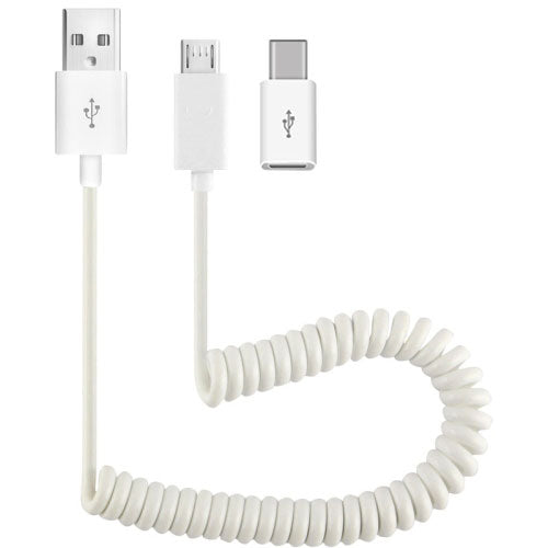 2-in-1 Car Home Charger, Power Wire Charger Cord Micro-USB to USB-C Adapter Coiled USB Cable - AWK12