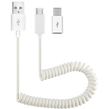 Load image into Gallery viewer, 2-in-1 Car Home Charger, Power Wire Charger Cord Micro-USB to USB-C Adapter Coiled USB Cable - AWK12