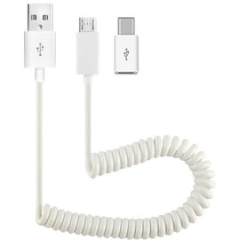 Coiled USB Cable , White Sync Power Wire Charger Cord - AWK34
