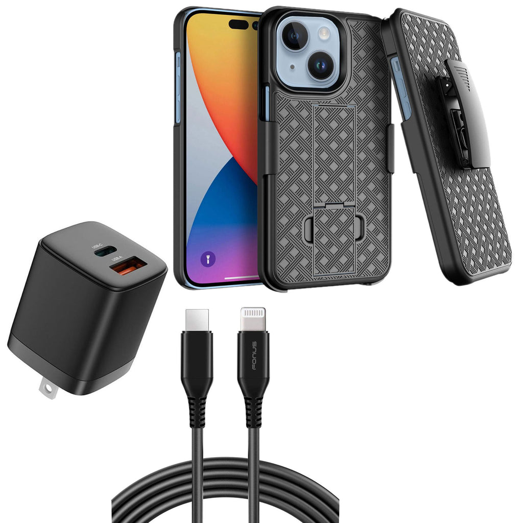 Belt Clip Case and Fast Home Charger Combo , Kickstand Cover 6ft Long USB-C Cable PD Type-C Power Adapter Swivel Holster - AWZ17