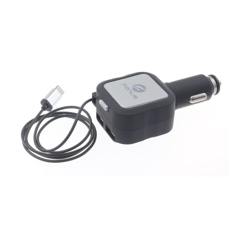 Car Charger, 2-Port USB Type-C 4.8Amp Retractable - AWM43
