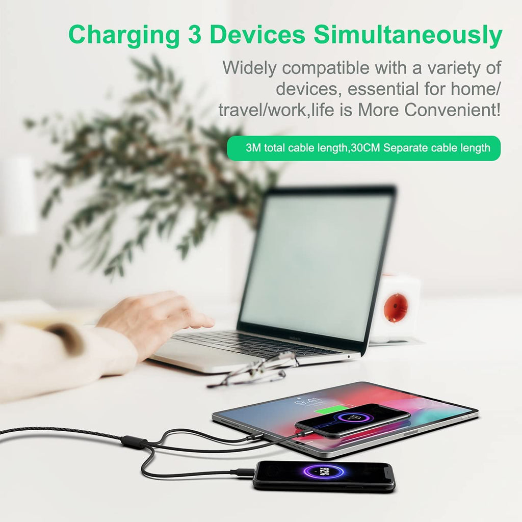 3-in-1 USB Cable, USB-C Power Cord Charging Wire - AWG86