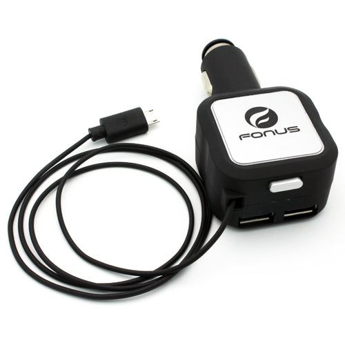 Car Charger, Micro-USB 2-Port USB 4.8Amp Retractable - AWM89