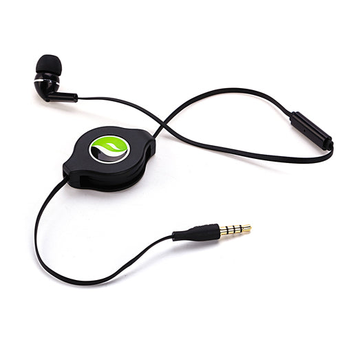 Retractable Mono Earphone, Handsfree Headset 3.5mm w Mic Headphone - AWF75