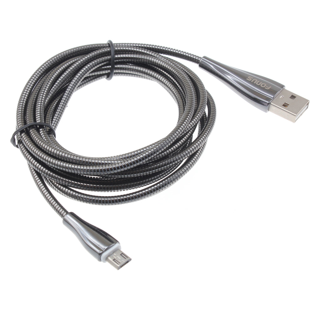 Metal USB Cable, Power Charger Cord MicroUSB 6ft - AWR90