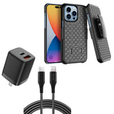 Belt Clip Case and Fast Home Charger Combo, Kickstand Cover 6ft Long USB-C Cable PD Type-C Power Adapter Swivel Holster - AWZ15