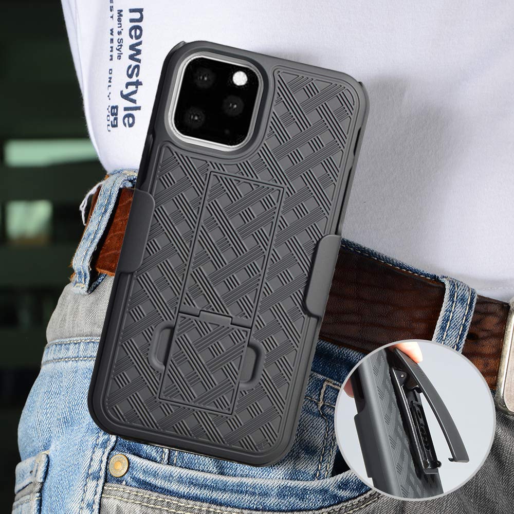 Belt Clip Case and 3 Pack Privacy Screen Protector, Anti-Peep Kickstand Cover Tempered Glass Swivel Holster - AWM90+3R71