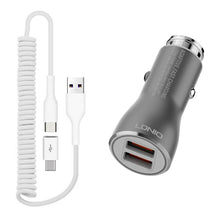 Load image into Gallery viewer, Car Charger , Type-C Coiled Cable 2-Port USB 36W Fast - AWK21