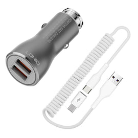  Car Charger ,   Type-C   Coiled Cable   2-Port USB   36W Fast   - AWK21 1877-1