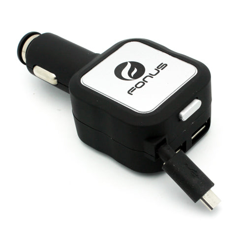 Car Charger, Micro-USB 2-Port USB 4.8Amp Retractable - AWM89