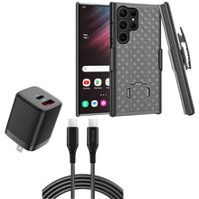 Load image into Gallery viewer, Belt Clip Case and Fast Home Charger Combo, Kickstand Cover 6ft Long USB-C Cable PD Type-C Power Adapter Swivel Holster - AWZ46