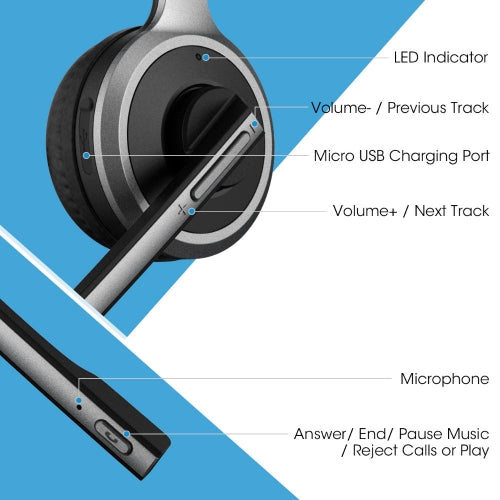 Wireless Headphone, Earphone Hands-free Headset With Boom Microphone - AWL96