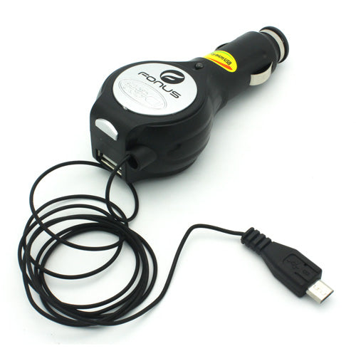 Car Charger, DC Socket Micro-USB USB Port Retractable - AWM76