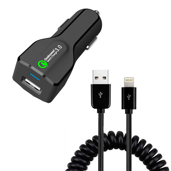 Car Charger, Quick Charge Coiled Cable 2-Port USB 24W Fast - AWK23