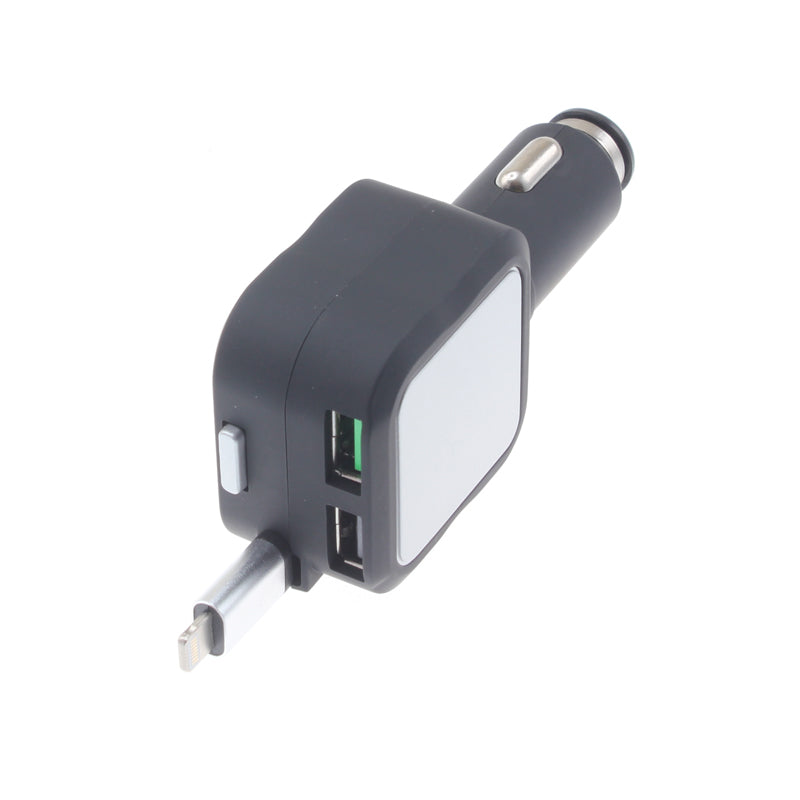 Car Charger, Fast Charge 2-Port USB 4.8Amp Retractable - AWD23
