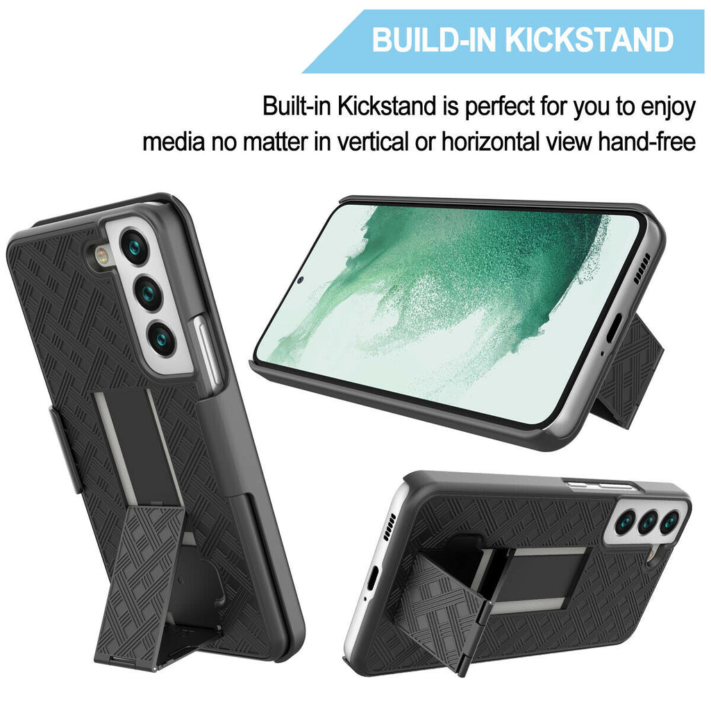 Belt Clip Case and Screen Protector , 9H Hardness Kickstand Cover Tempered Glass Swivel Holster - AWK15+Y97