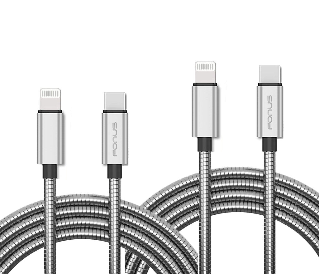 3ft and 6ft Metal PD USB-C Cables, Sync Type-C to iPhone Wire Long Power Cords Fast Charge - AWY55
