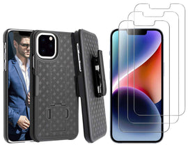 Belt Clip Case and 3 Pack Screen Protector, Matte Kickstand Cover Tempered Glass Swivel Holster - AWM27+3R60