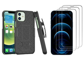 Belt Clip Case and 3 Pack Screen Protector , 9H Hardness Kickstand Cover Tempered Glass Swivel Holster - AWC26+3F34