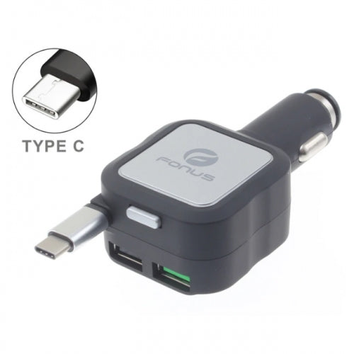 Car Charger, 2-Port USB Type-C 4.8Amp Retractable - AWM43