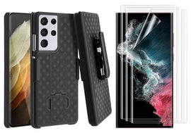 Belt Clip Case and 3 Pack Screen Protector , Anti-Glare Kickstand Cover TPU Film Swivel Holster - AWA85+3Z37