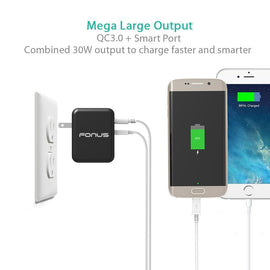 Quick Home Charger, Power Cord 2-Port USB 6ft USB Cable 30W - AWR45