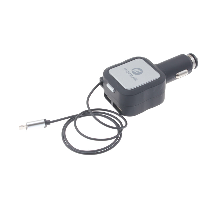Car Charger, Fast Charge 2-Port USB 4.8Amp Retractable - AWD23