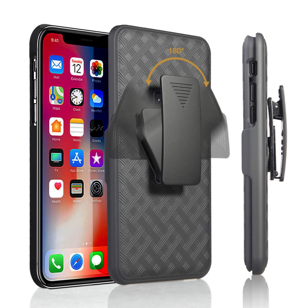 Belt Clip Case and 3 Pack Screen Protector, 5D Touch Kickstand Cover Tempered Glass Swivel Holster - AWJ44+3R48