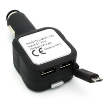 Load image into Gallery viewer, Car Charger, Micro-USB 2-Port USB 4.8Amp Retractable - AWM89