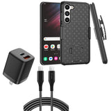 Belt Clip Case and Fast Home Charger Combo, Kickstand Cover 6ft Long USB-C Cable PD Type-C Power Adapter Swivel Holster - AWZ48