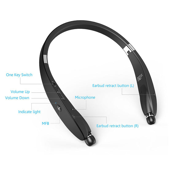 Wireless Headphones, Neckband Folding Retractable Hands-free Microphone Sports Earphones - AWM51