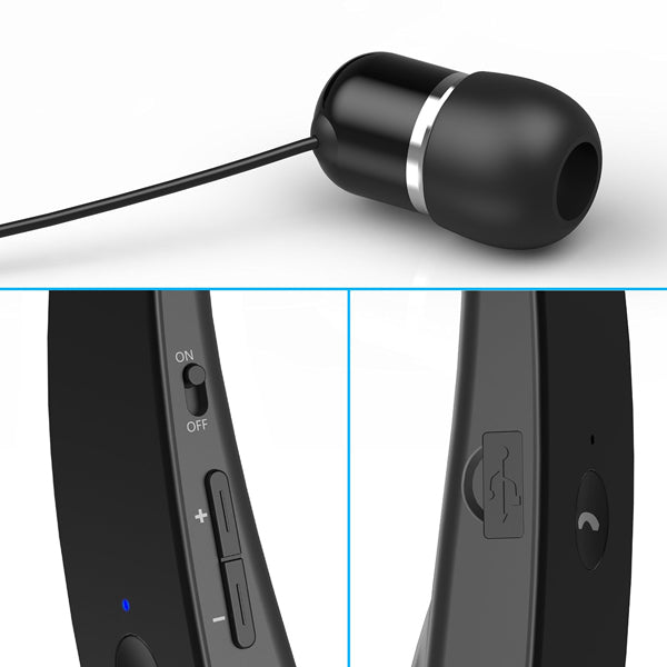 Wireless Headphones, Neckband Folding Retractable Hands-free Microphone Sports Earphones - AWM51