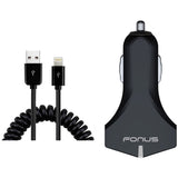 Car Charger, Quick Charge Coiled Cable 2-Port USB 36W Fast - AWE38