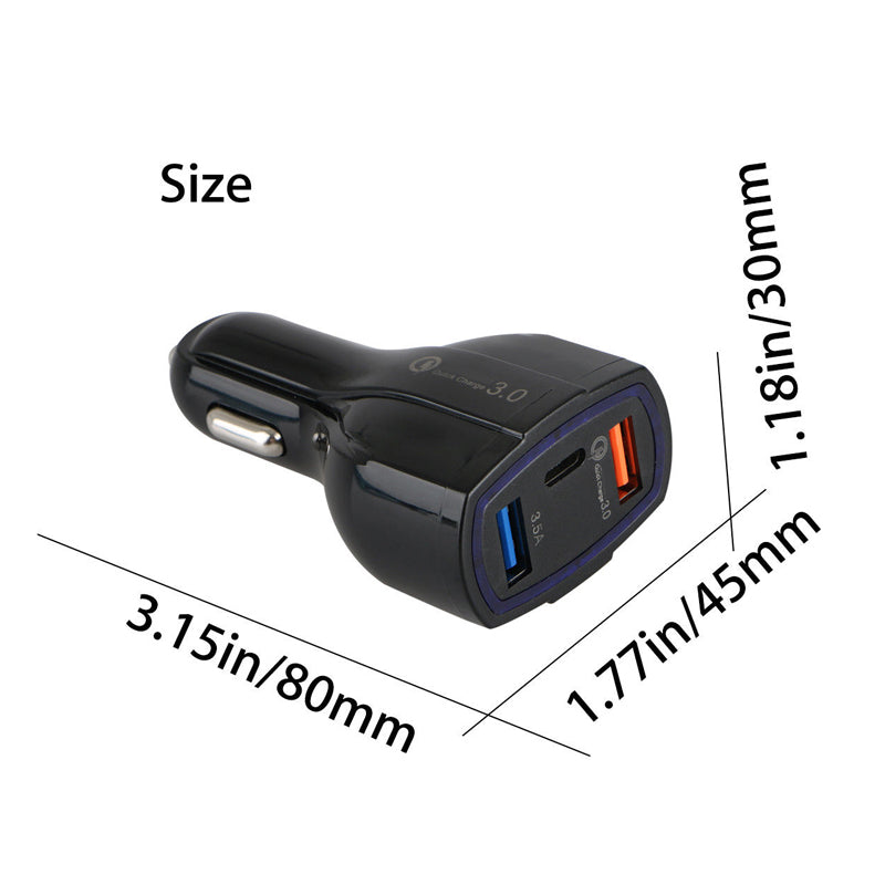 Quick Car Charger, Power Type-C Port 3-Port USB 48W - AWF56