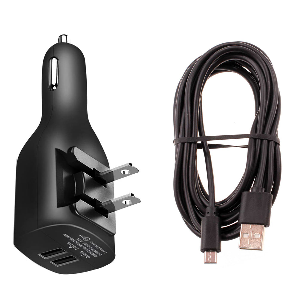 2-in-1 Car Home Charger, Charging Wire Travel Power Adapter Long Cord 6ft Micro USB Cable - AWY09