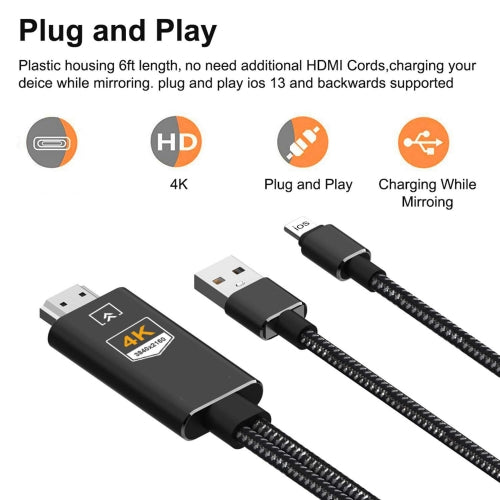 USB to 4K HDMI Digital AV Cable, Projector Converter Charger Port TV Video Hub HDTV Adapter - AWX88