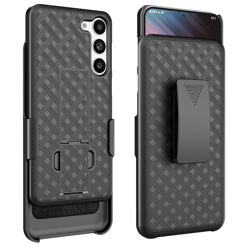 Belt Clip Case and Screen Protector, 9H Hardness Kickstand Tempered Glass Swivel Holster - AWK24+Y96