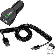 Load image into Gallery viewer, Car Charger, Type-C Coiled Cable USB Port 18W Fast - AWM14