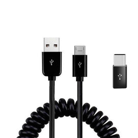Coiled USB Cable,  Sync Power Wire Micro-USB to USB-C Adapter Charger Cord  - AWK81 1881-1
