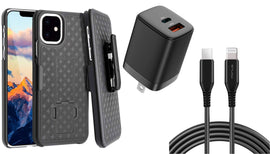 Belt Clip Case and Fast Home Charger Combo, Kickstand Cover 6ft Long USB-C Cable PD Type-C Power Adapter Swivel Holster - AWD13+G96