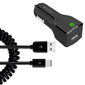 Car Charger,  Type-C Coiled Cable USB Port 18W Fast  - AWM14 975-1