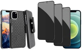 Belt Clip Case and 3 Pack Privacy Screen Protector, Anti-Spy Kickstand Cover Tempered Glass Swivel Holster - AWD13+3G28