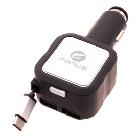 Car Charger,  2-Port USB Type-C 4.8Amp Retractable  - AWM43 1064-1