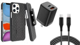 Belt Clip Case and Fast Home Charger Combo, Kickstand Cover 6ft Long USB-C Cable PD Type-C Power Adapter Swivel Holster - AWA54+G96