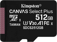 Load image into Gallery viewer, 512GB Memory Card, Class 10 MicroSD High Speed Kingston - AWV37