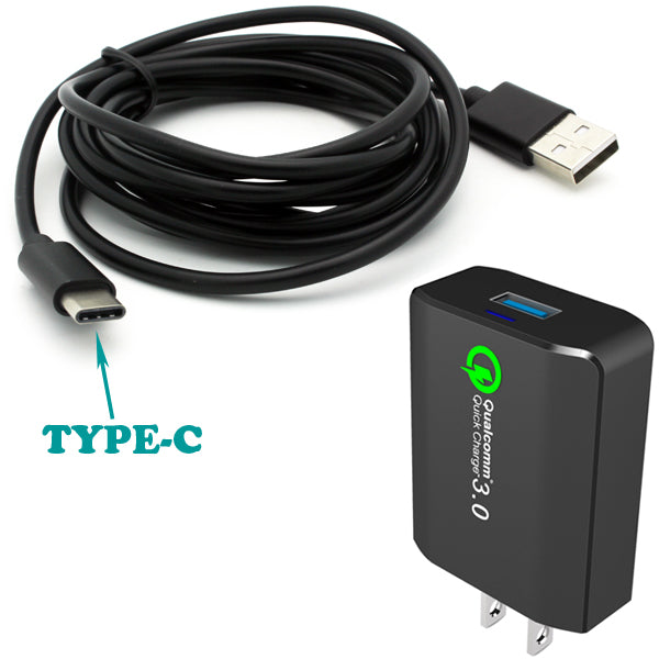 Home Charger, Quick Charge Type-C 6ft USB Cable 18W Fast - AWK51