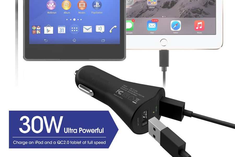 Car Charger, Adapter Power 2-Port USB 30W Fast - AWK66