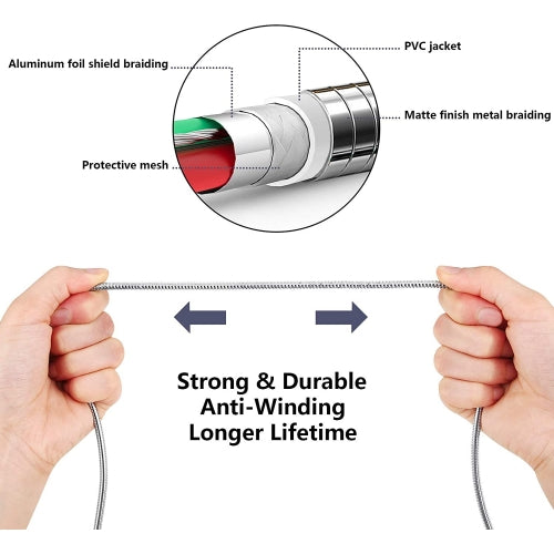 PD Metal USB-C Cable, Power Fast Charger Type-C to iPhone 3ft - AWD34